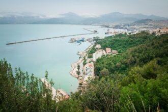 Landscape Top view of ship port Cityscape in Bejaia