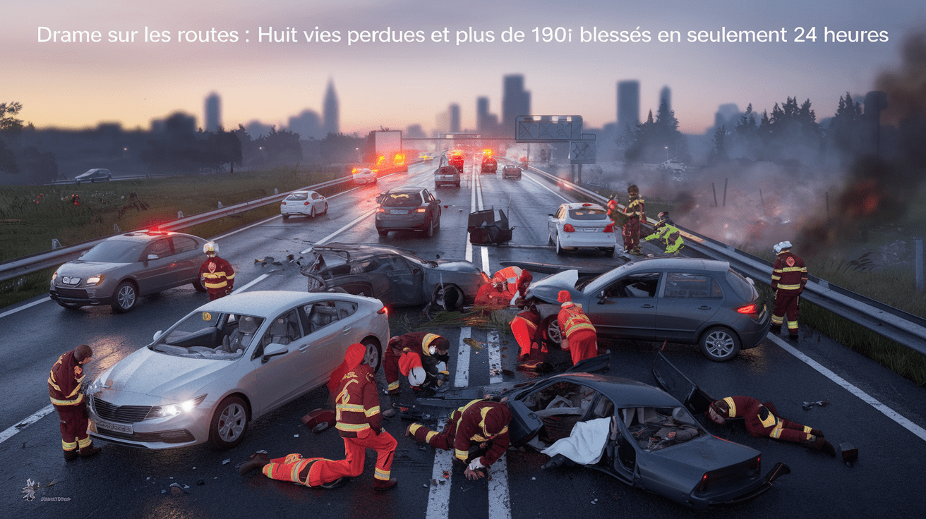 découvrez les tragiques événements qui ont frappé nos routes, causant la perte de huit vies et blessant plus de 190 personnes en seulement un jour. un drame qui soulève des questions sur la sécurité routière et la sensibilisation des conducteurs.