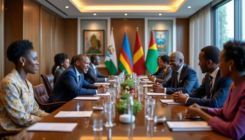 découvrez les moments forts des échanges enrichissants entre le président de la république et son homologue rwandais, illustrant la collaboration et les engagements des deux pays pour un avenir commun. une rencontre marquée par la participation active des délégations, promesse d'une coopération renforcée.