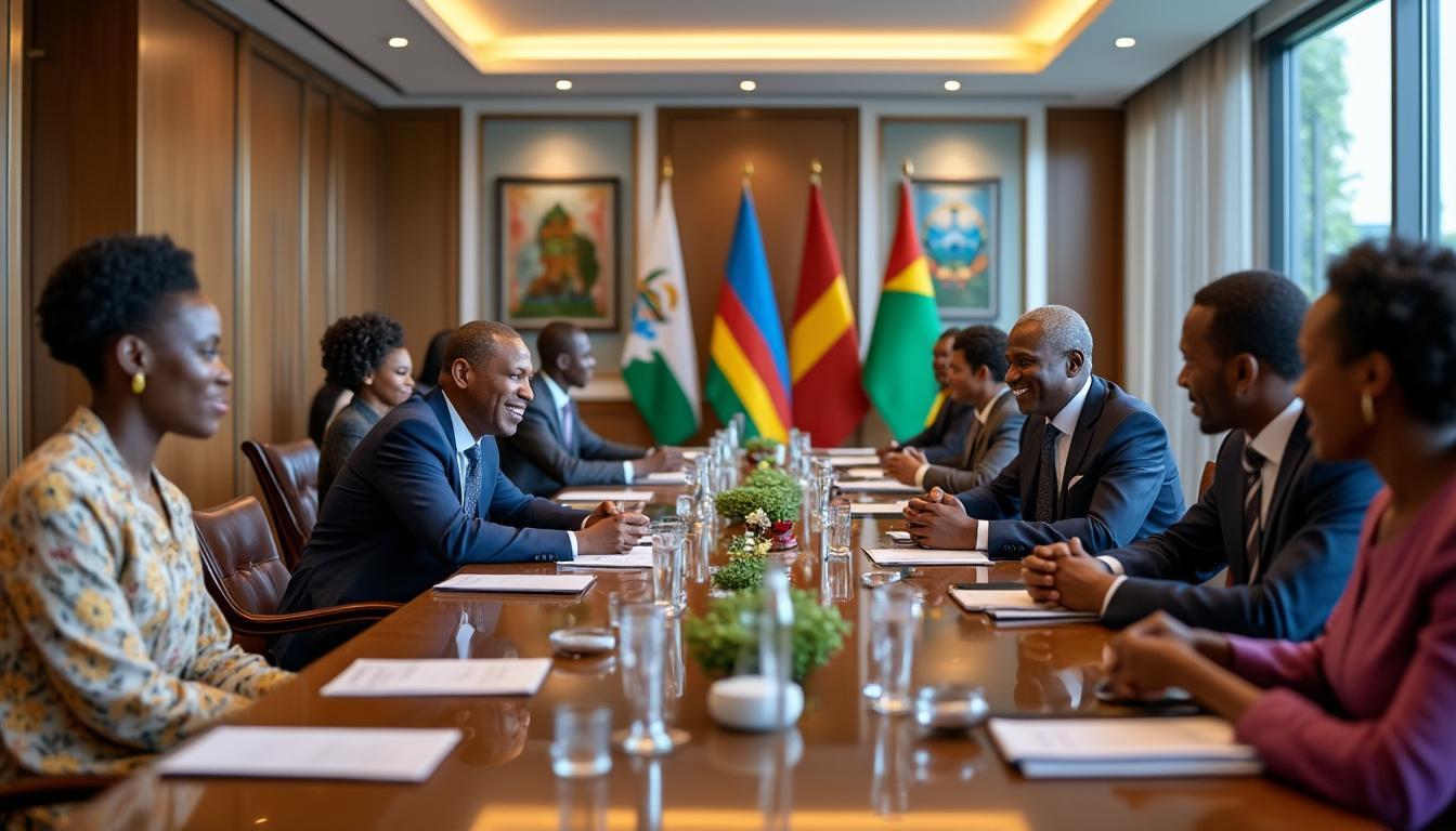 découvrez les moments forts des échanges enrichissants entre le président de la république et son homologue rwandais, illustrant la collaboration et les engagements des deux pays pour un avenir commun. une rencontre marquée par la participation active des délégations, promesse d'une coopération renforcée.