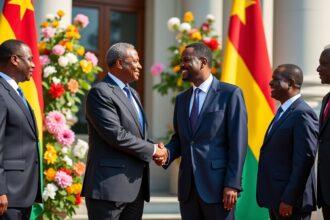 découvrez le chaleureux accueil officiel réservé par le président de la république à son homologue zimbabwéen, une rencontre marquée par des échanges amicaux et des discussions sur la coopération bilatérale.