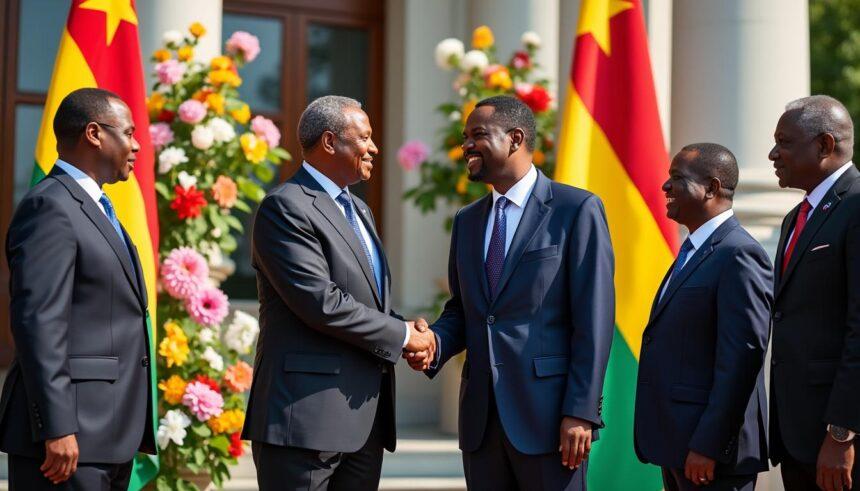 découvrez le chaleureux accueil officiel réservé par le président de la république à son homologue zimbabwéen, une rencontre marquée par des échanges amicaux et des discussions sur la coopération bilatérale.