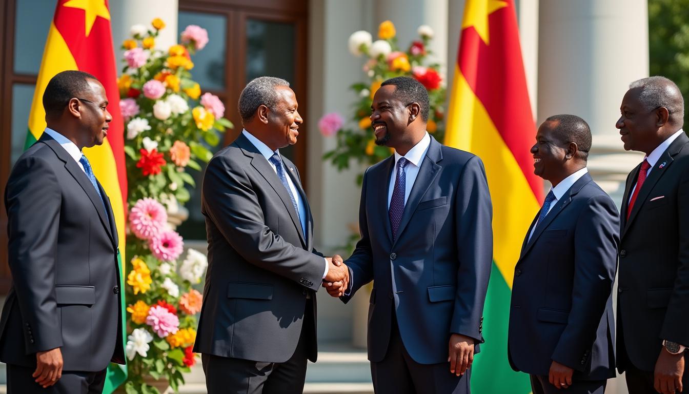 découvrez le chaleureux accueil officiel réservé par le président de la république à son homologue zimbabwéen, une rencontre marquée par des échanges amicaux et des discussions sur la coopération bilatérale.