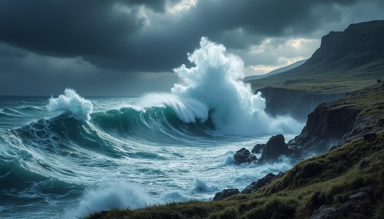 découvrez les conditions impressionnantes de ce dimanche avec une tempête marine : des vagues spectaculaires et de fortes rafales de vent attendues sur les côtes. restez informé de l'évolution de la situation météorologique.
