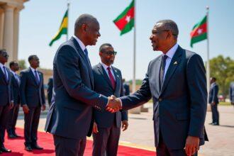 le président de la république reçoit officiellement le président somalien pour une visite d'état, renforçant les liens diplomatiques et la coopération bilatérale entre les deux nations.