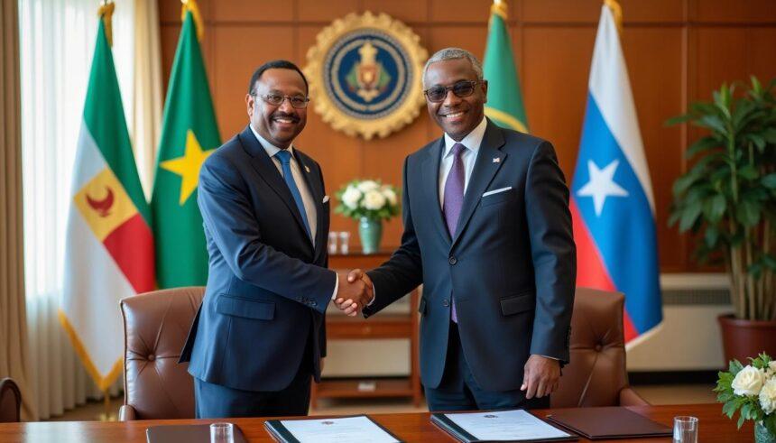 découvrez la rencontre historique entre le président de la république et son homologue somalien, marquée par la signature d'accords bilatéraux renforçant la coopération entre les deux nations.