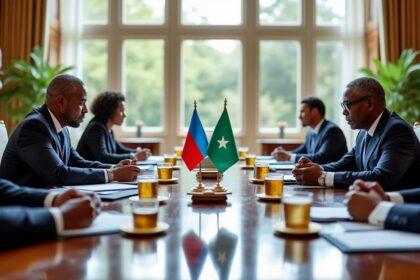 découvrez les échanges approfondis entre le président de la république et son homologue somalien lors d'une rencontre bilatérale exclusive visant à renforcer la coopération entre les deux nations.