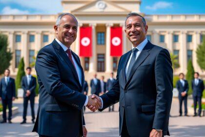 le premier ministre reçoit un accueil officiel chaleureux de la part du président tunisien, marquant une étape importante dans les relations bilatérales.